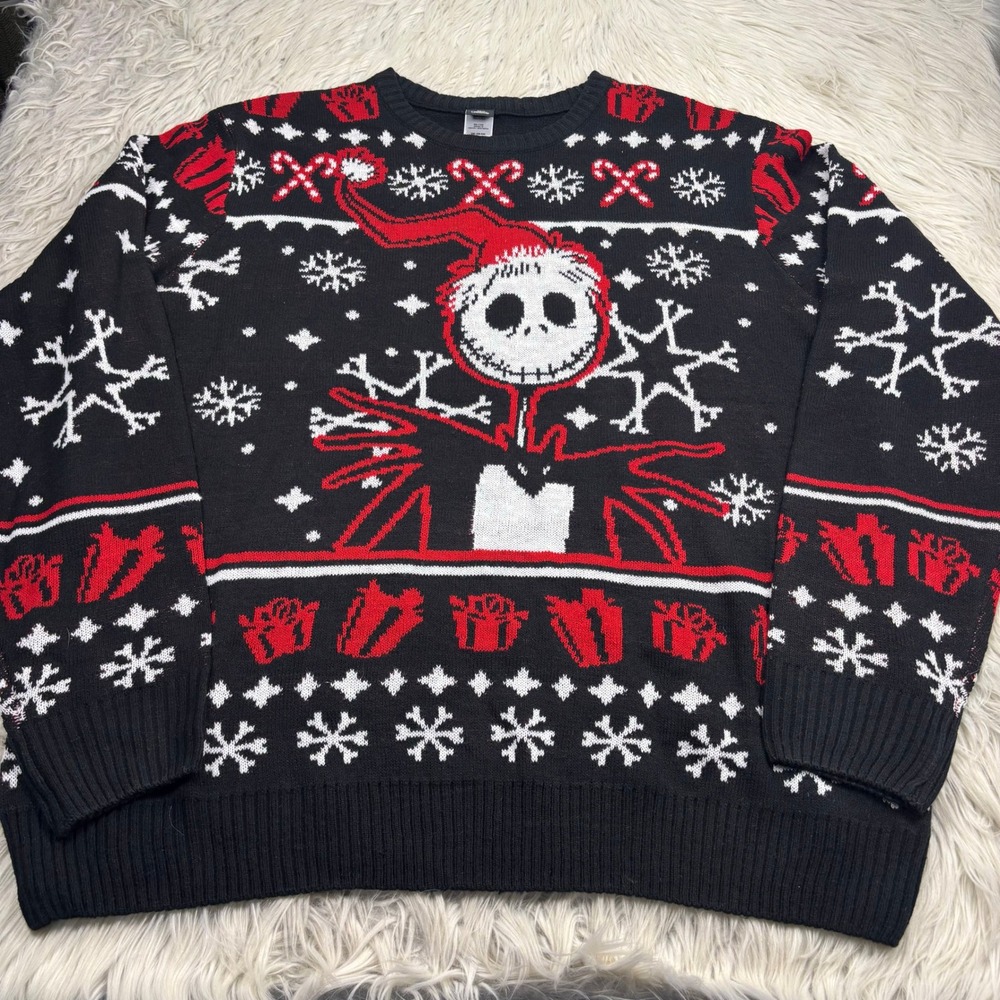 NWT Nightmare Before Christmas Men's 2X Jack Skellington Fair Isle Sweater Black